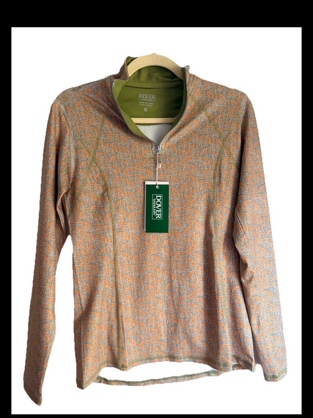 DOVER SADDLERY Long Sleeve 1/4 Zip Boucle Gray Olive Orange  Riding Shirt Sz S
